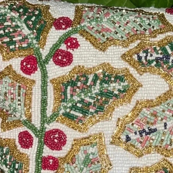 Cherished Traditions Holly & Berry Beaded Accent Pillow Christmas Decor - Picture 12 of 15